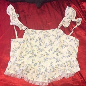 SHEIN Blue Floral Lace Trim Camisole